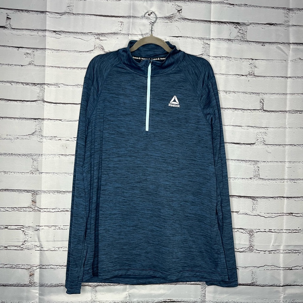 Reebok Blue Crew Neck Sweater Pullover Long Sleeve 1/4 Zip SZ XL Lightweight Y2K